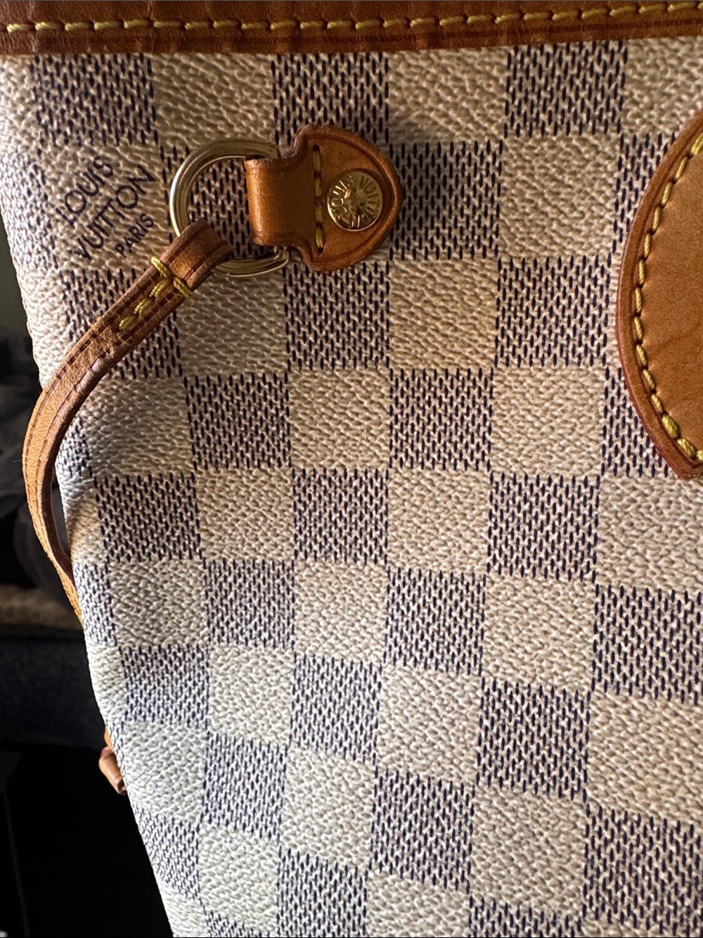 Louis Vuitton Damier Azur Checkered Tote with Tan Leather Trim - Picture 10 of 16